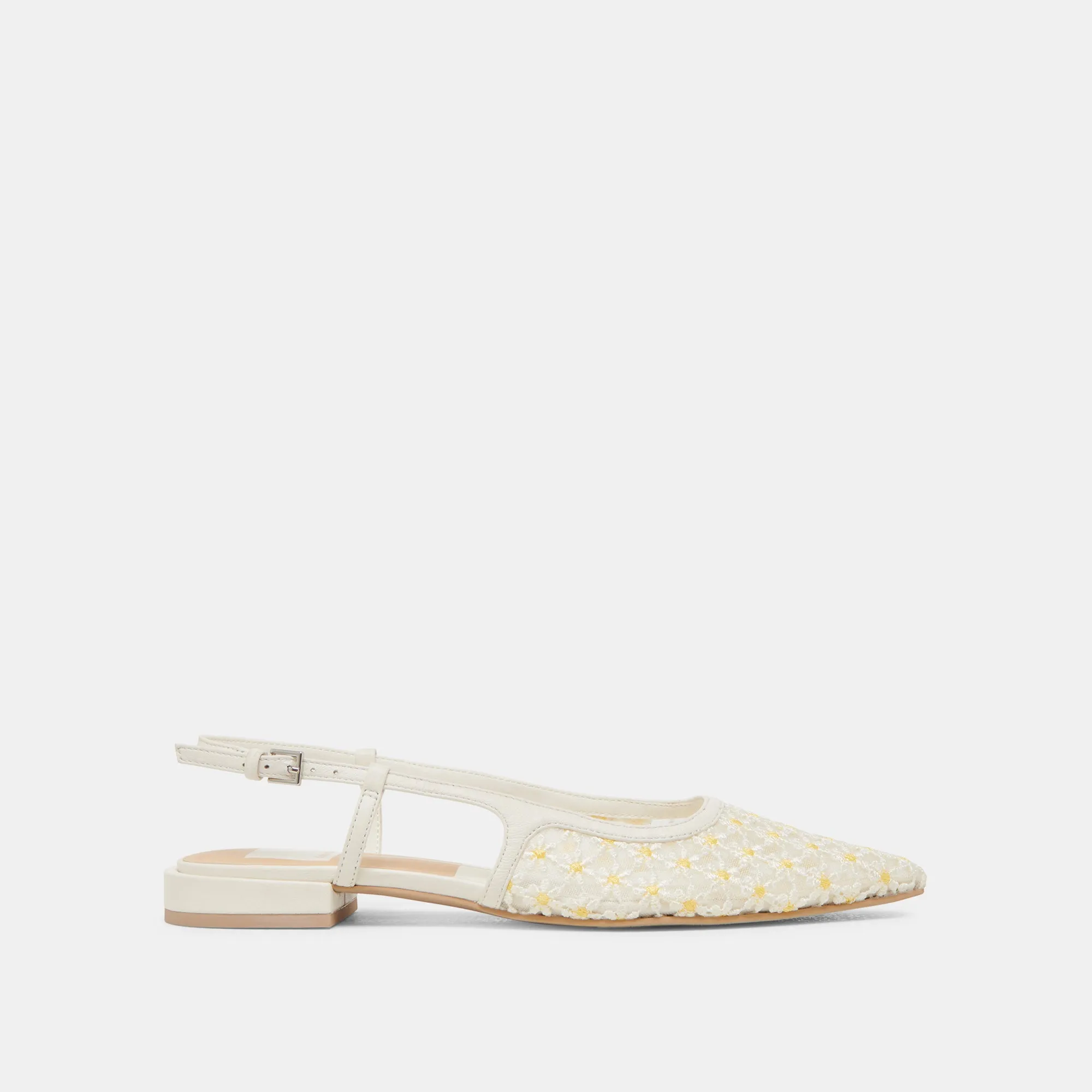 PAMIE FLORAL FLATS WEIß GELB BLUMENMESH