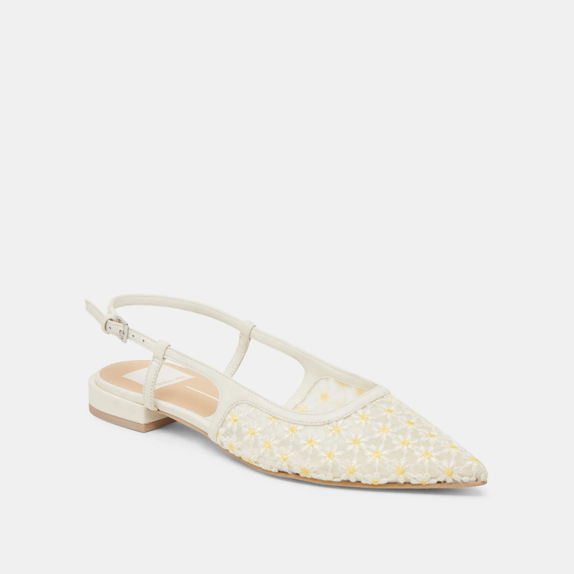 PAMIE FLORAL FLATS WEIß GELB BLUMENMESH