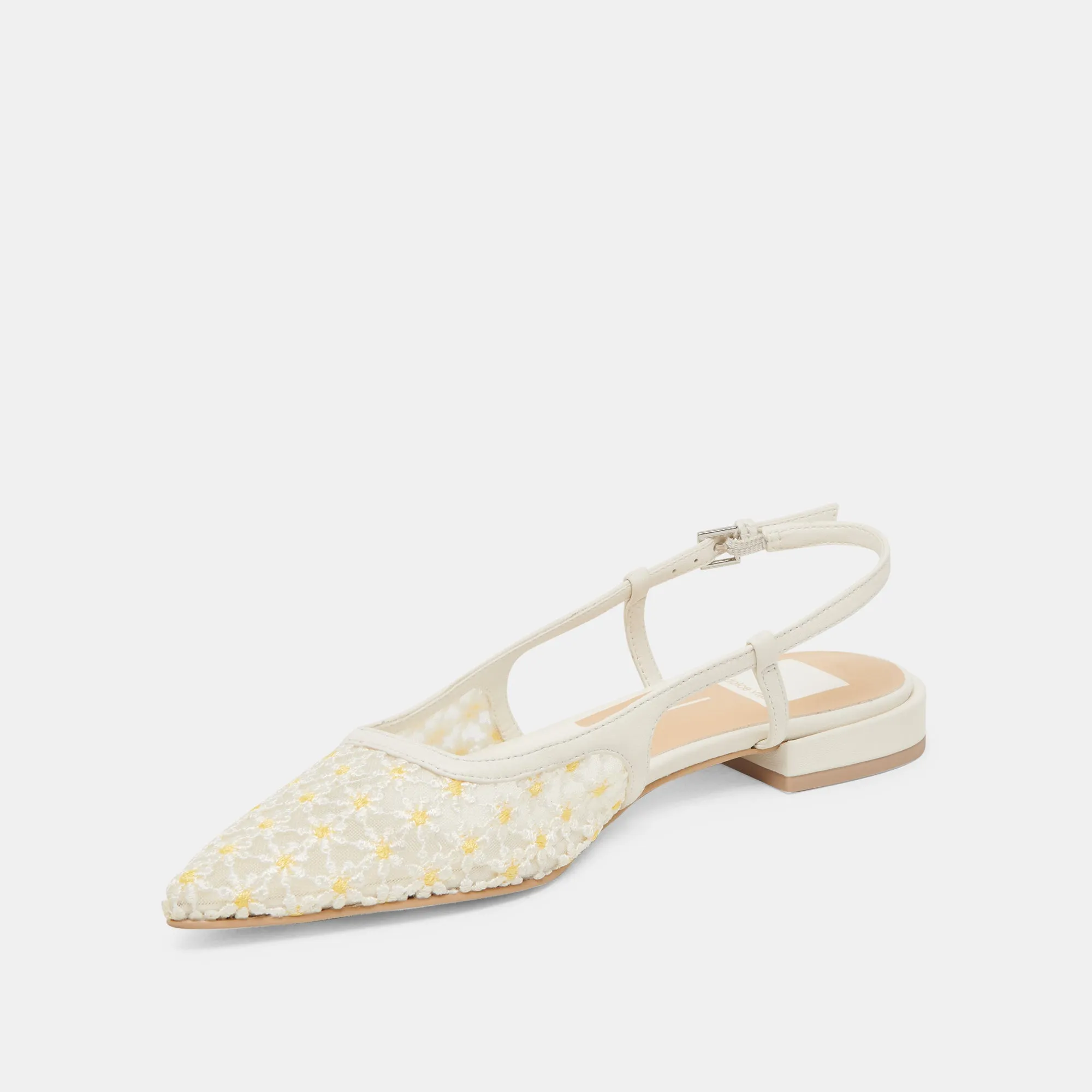 PAMIE FLORAL FLATS WEIß GELB BLUMENMESH