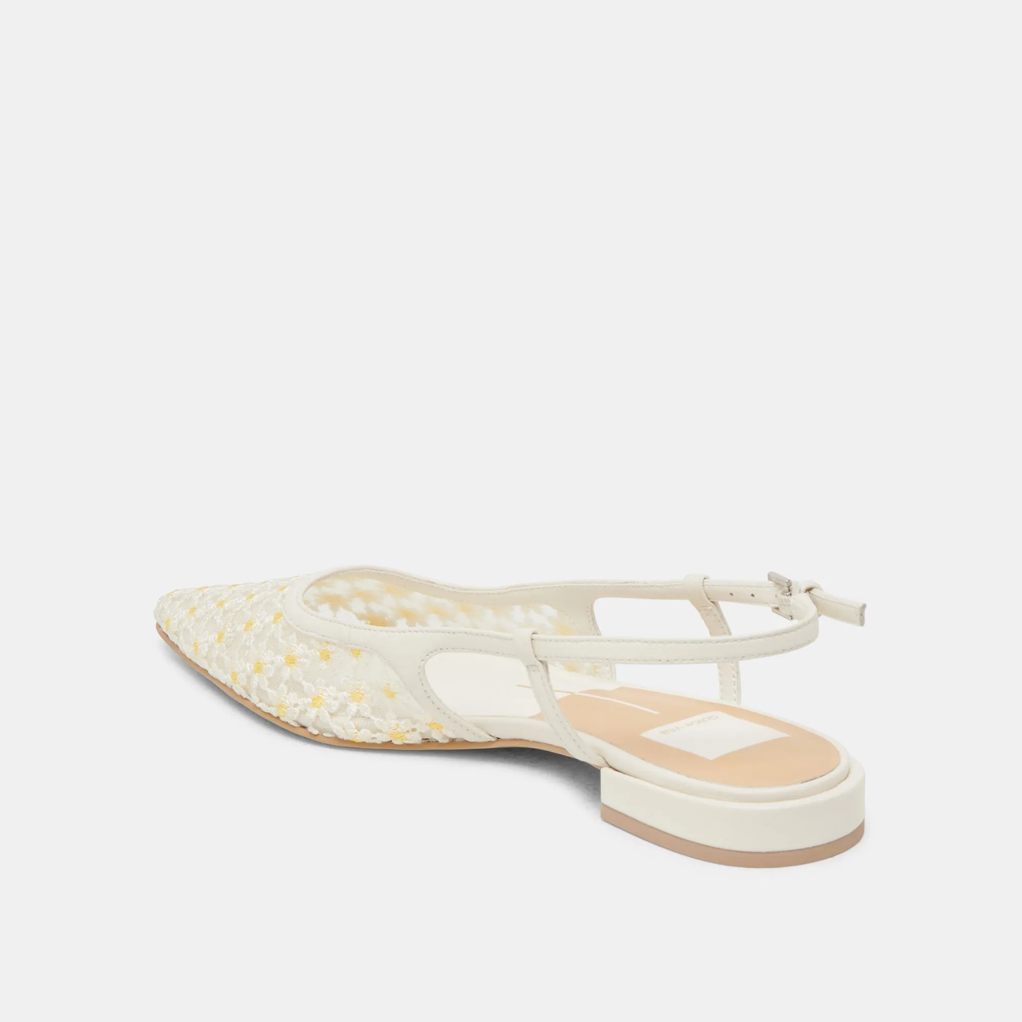 PAMIE FLORAL FLATS WEIß GELB BLUMENMESH