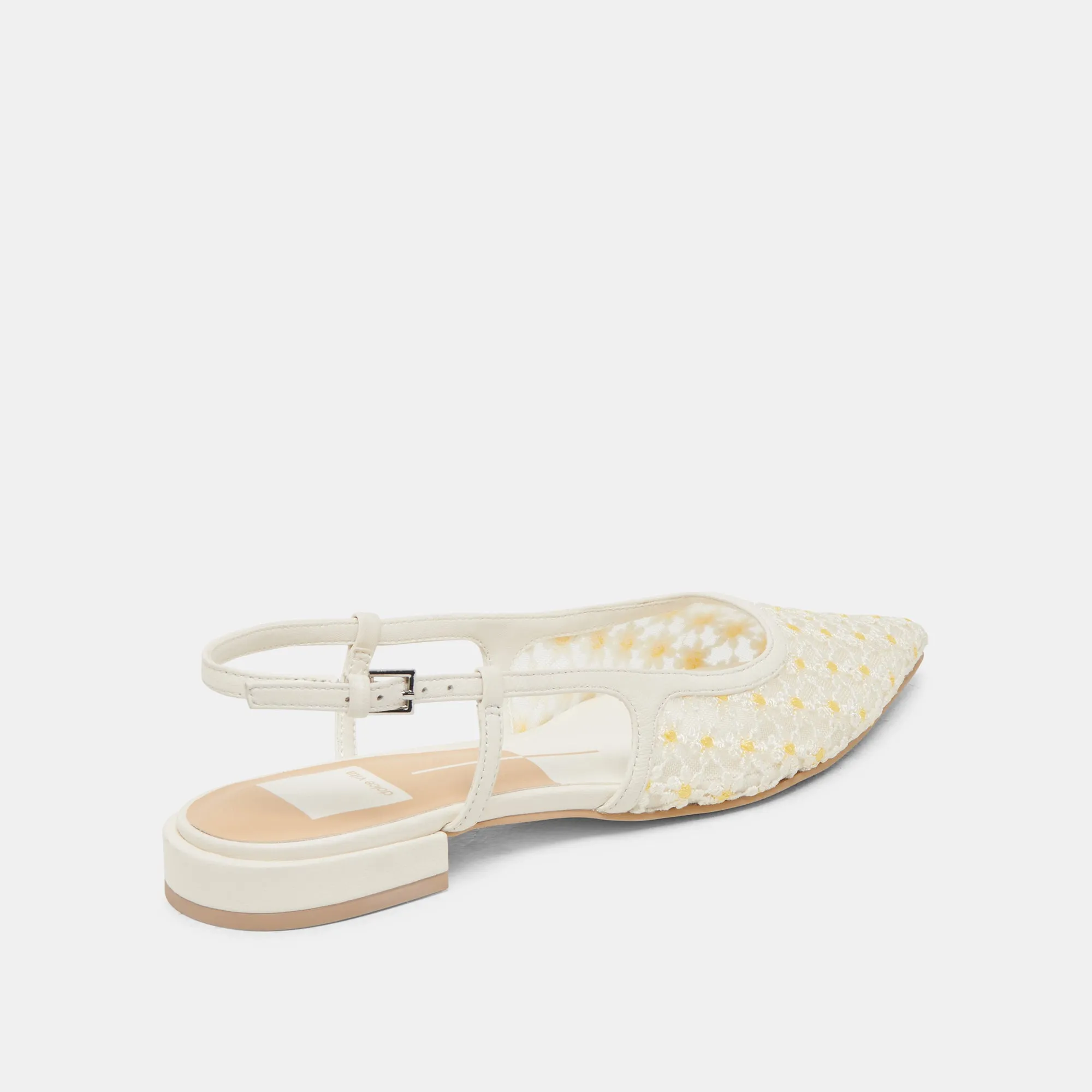 PAMIE FLORAL FLATS WEIß GELB BLUMENMESH