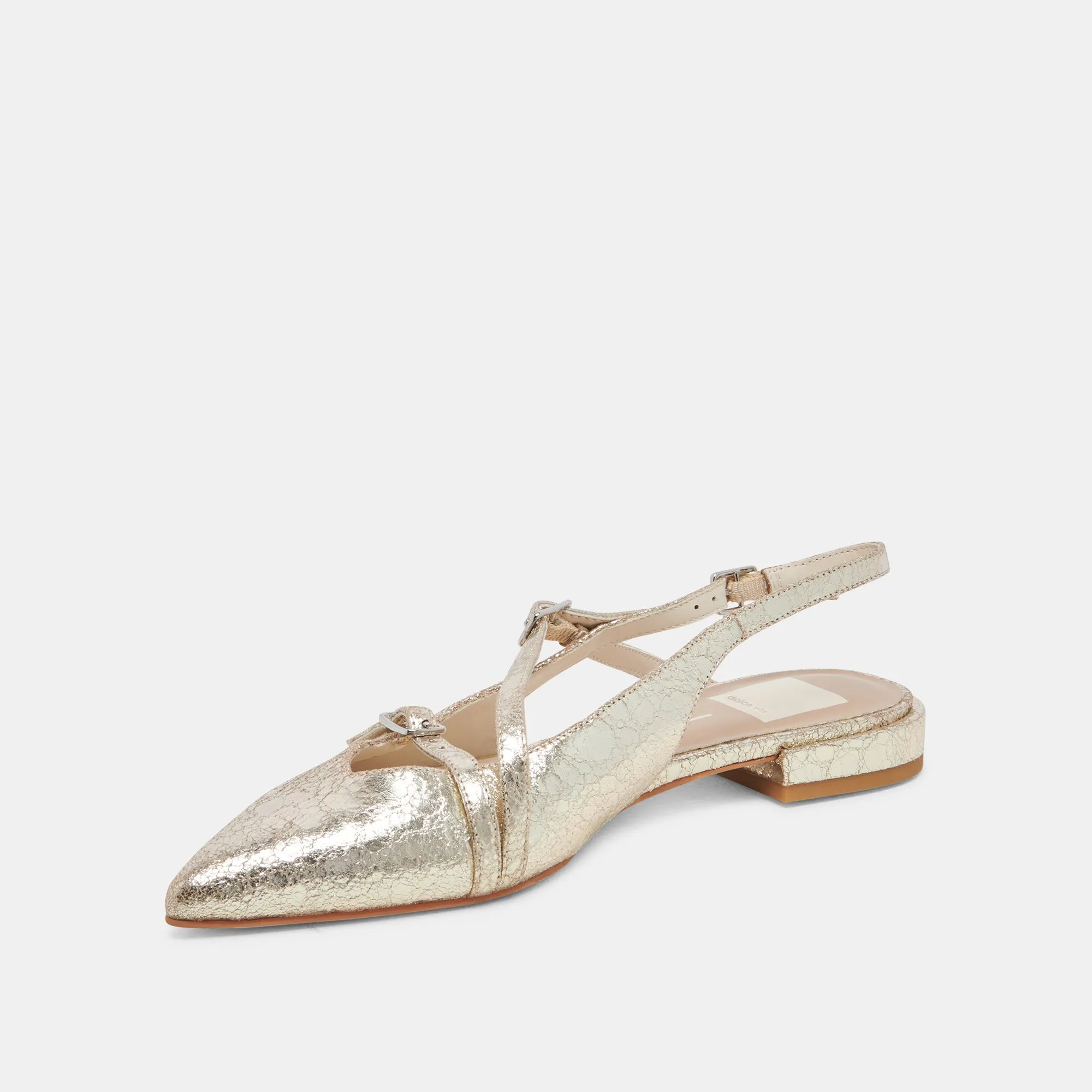 PAMLA FLATS PLATINUM DISTRESSED LEDER