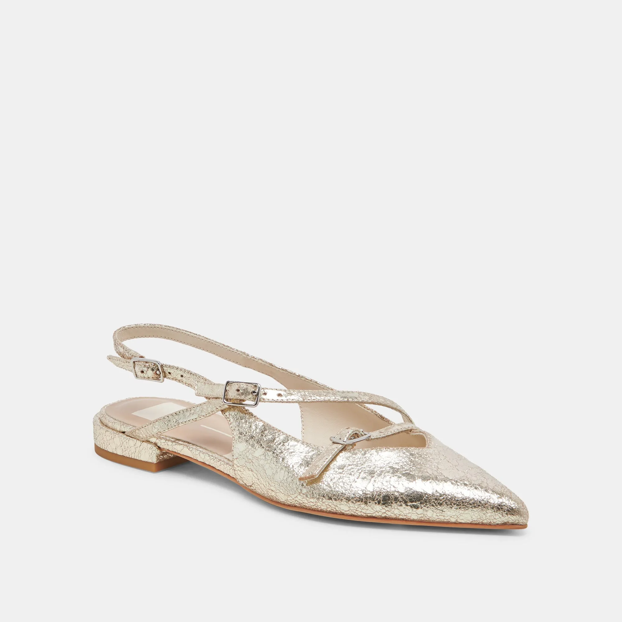 PAMLA FLATS PLATINUM DISTRESSED LEDER