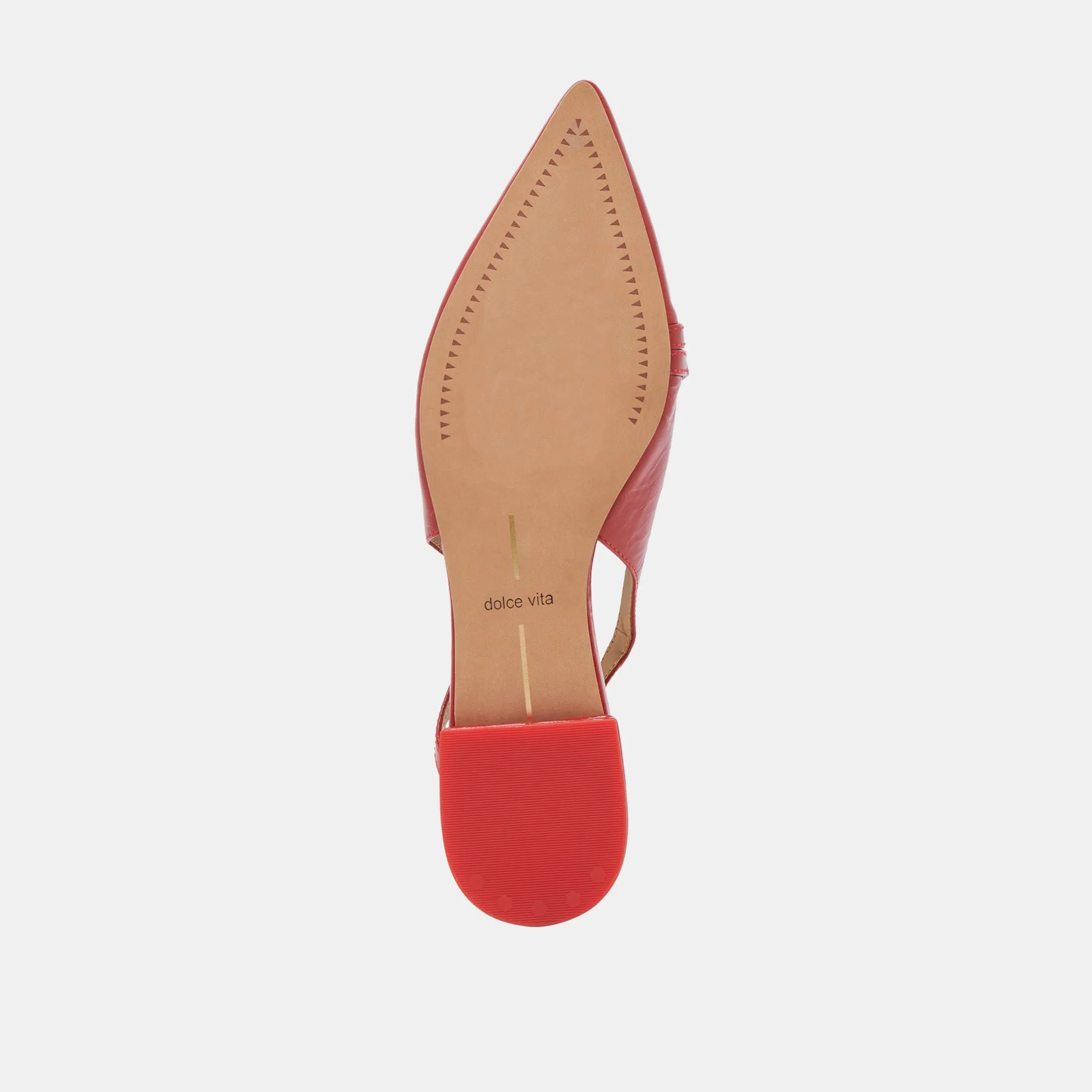 PAMLA WEITE FLACHER SCHUH MIT ROTER KRAUSLEDER-PATENTOPTIK