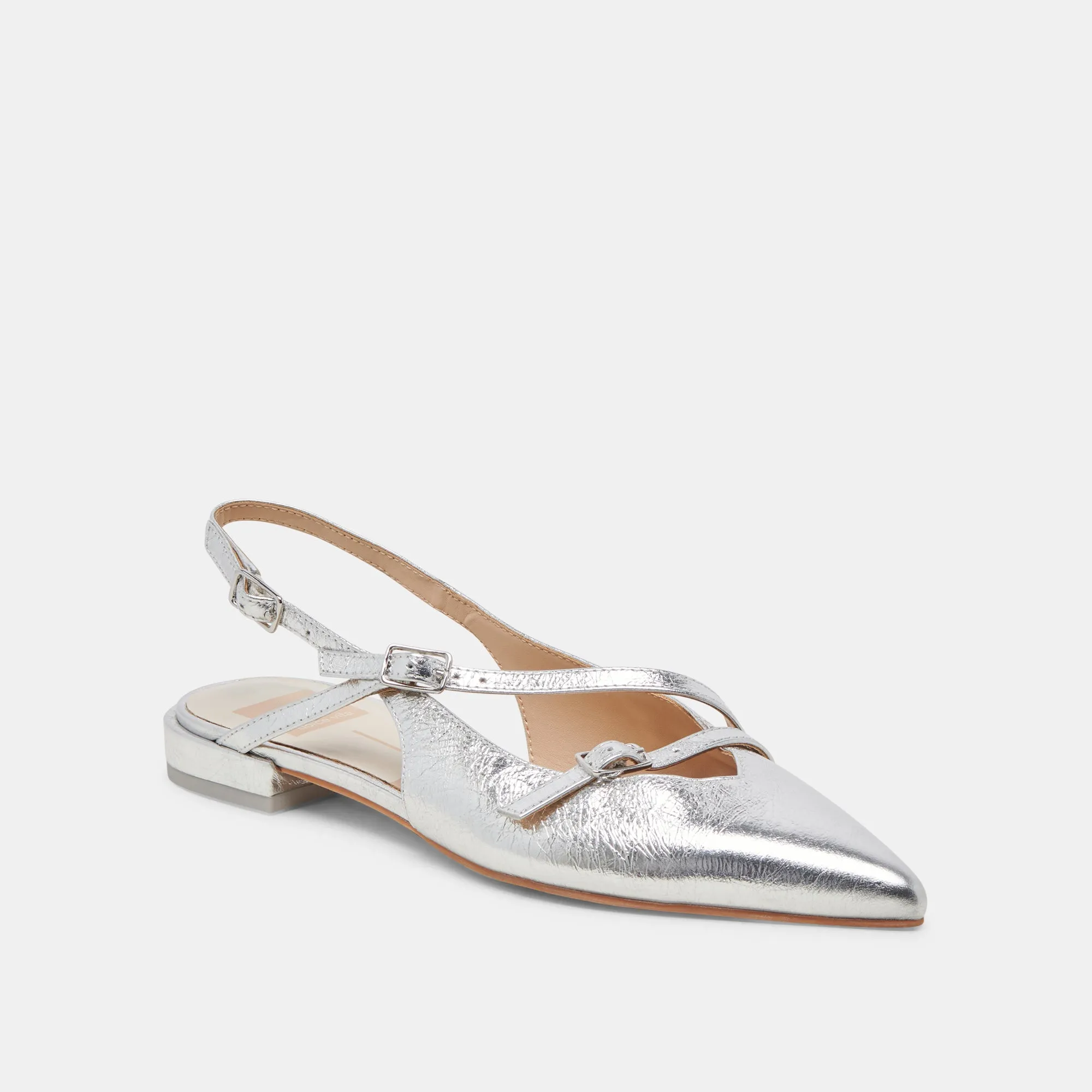 PAMLA WEITE FLATS SILBER CRINKLE GLANZLEDER