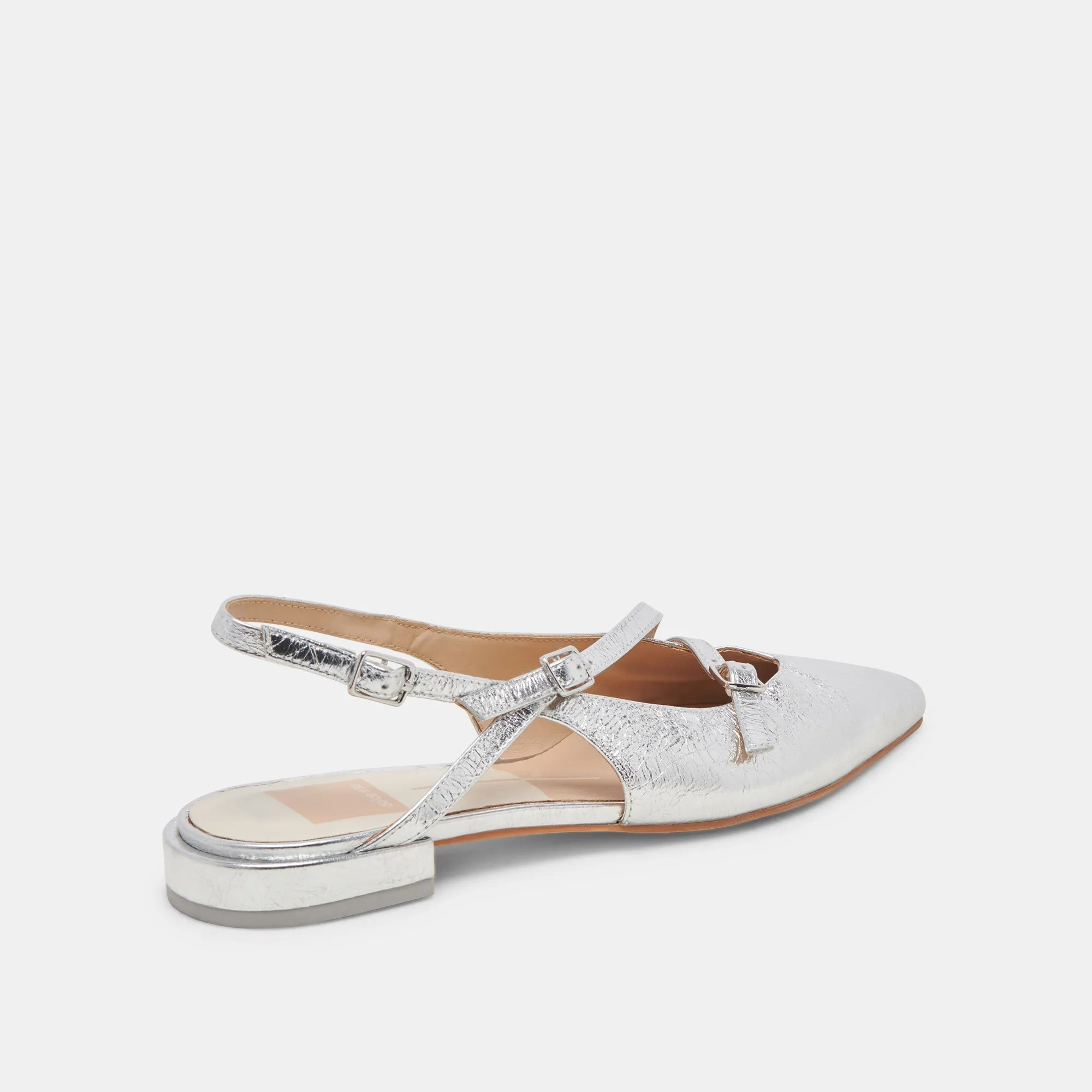 PAMLA WEITE FLATS SILBER CRINKLE GLANZLEDER