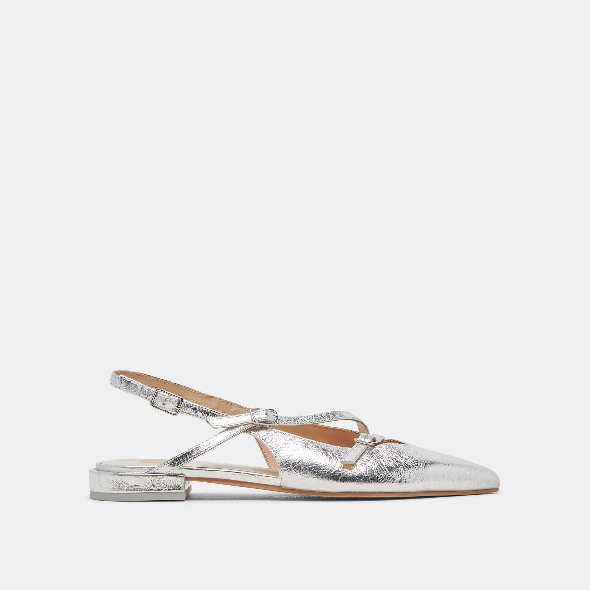 PAMLA WEITE FLATS SILBER CRINKLE GLANZLEDER