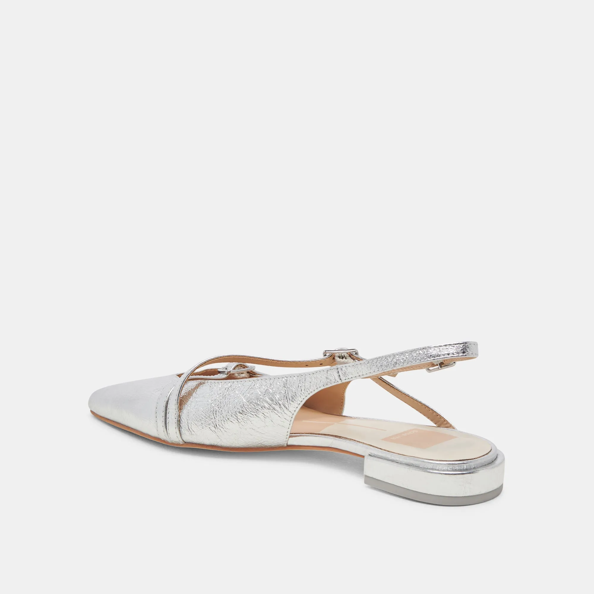 PAMLA WEITE FLATS SILBER CRINKLE GLANZLEDER