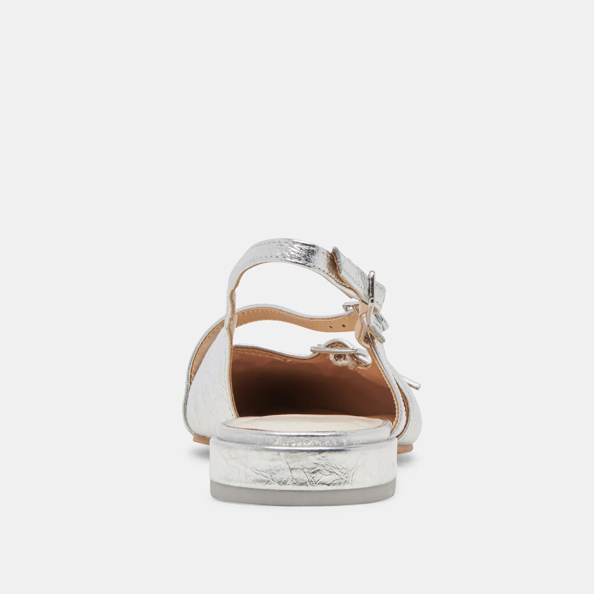 PAMLA WEITE FLATS SILBER CRINKLE GLANZLEDER