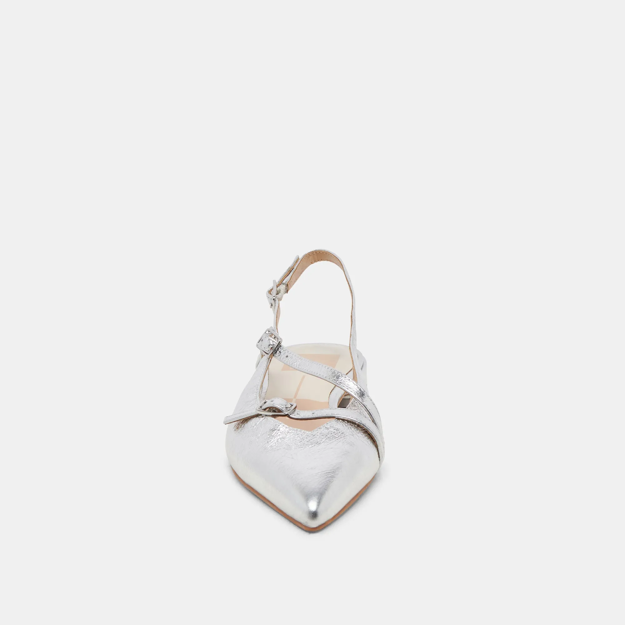 PAMLA WEITE FLATS SILBER CRINKLE GLANZLEDER