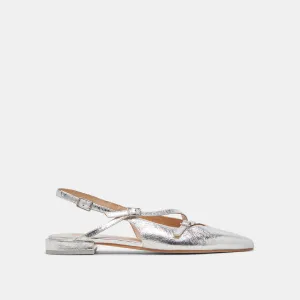 PAMLA WEITE FLATS SILBER CRINKLE GLANZLEDER