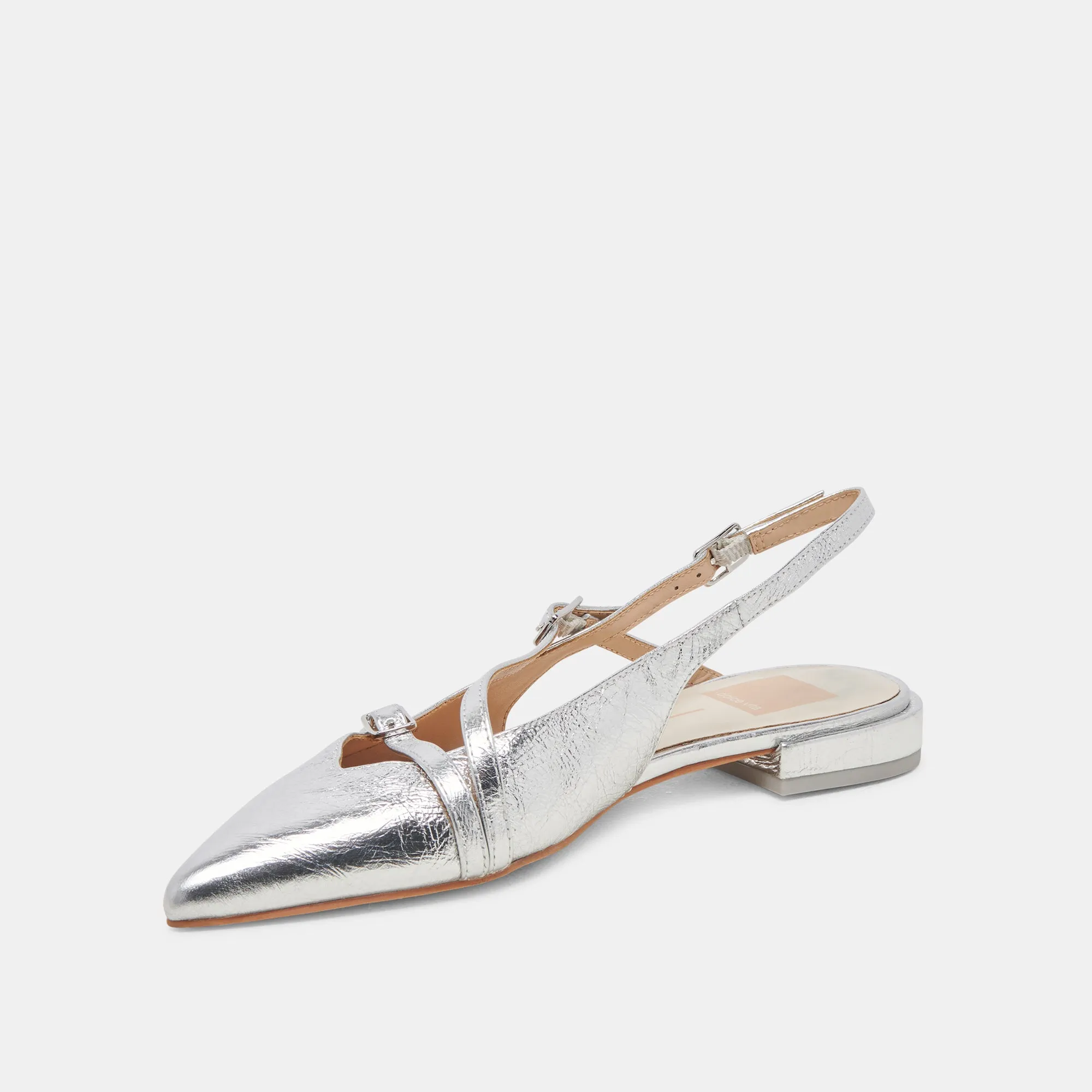 PAMLA WEITE FLATS SILBER CRINKLE GLANZLEDER