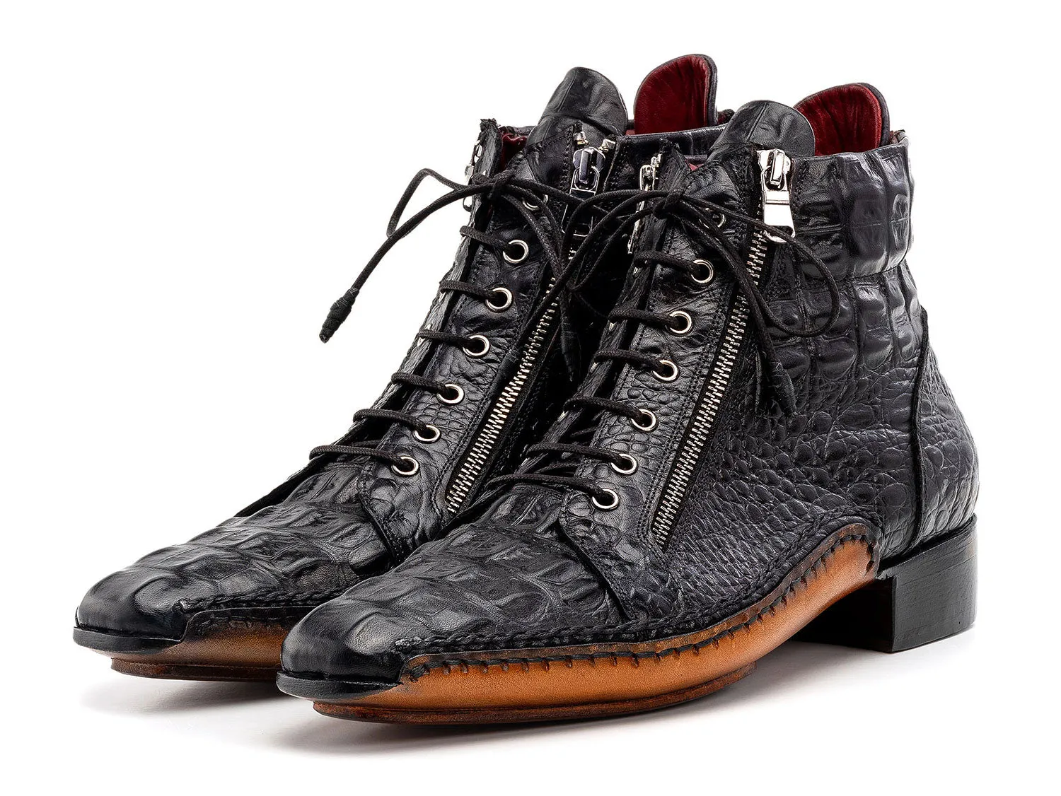 Paul Parkman Schuhe Paul Parkman Krokodilgeprägtes Leder Herren Reißverschlussstiefel in Schwarz