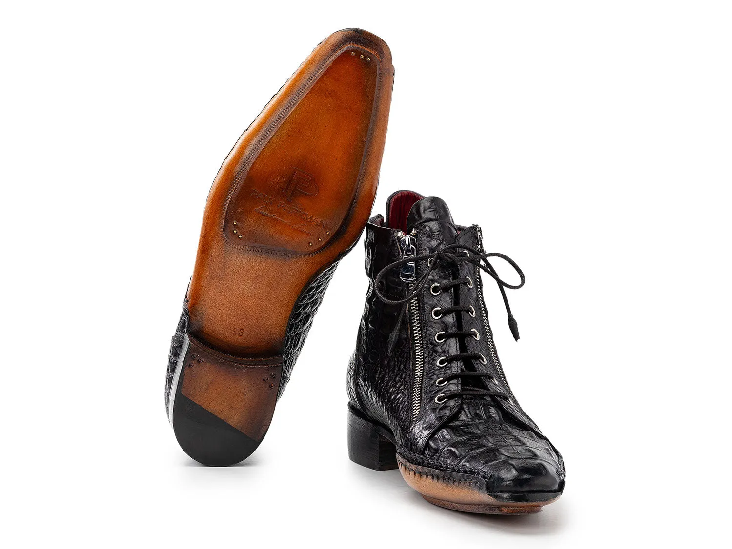 Paul Parkman Schuhe Paul Parkman Krokodilgeprägtes Leder Herren Reißverschlussstiefel in Schwarz