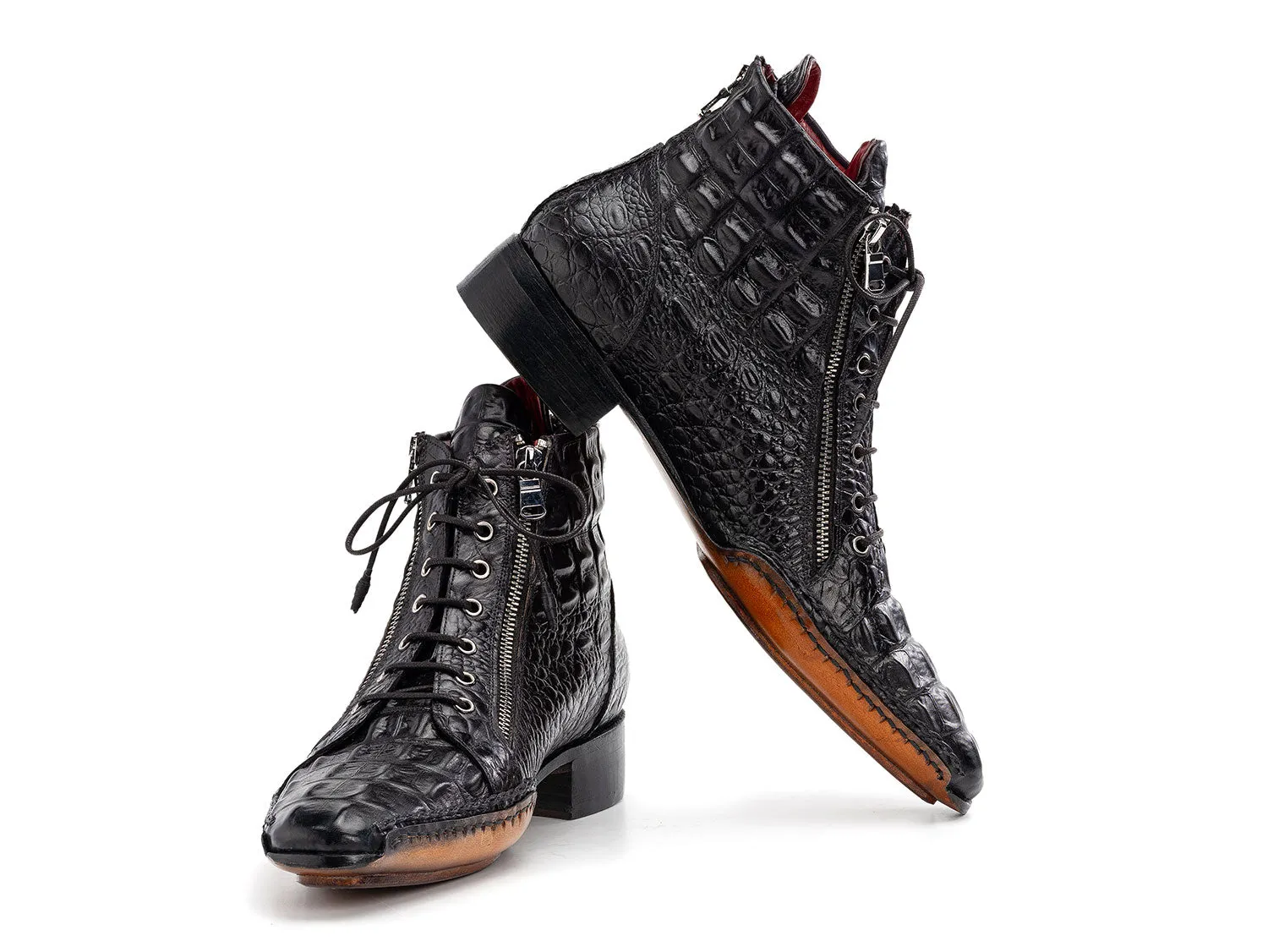 Paul Parkman Schuhe Paul Parkman Krokodilgeprägtes Leder Herren Reißverschlussstiefel in Schwarz