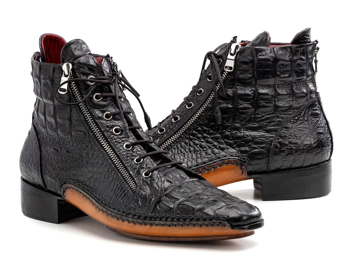 Paul Parkman Schuhe Paul Parkman Krokodilgeprägtes Leder Herren Reißverschlussstiefel in Schwarz
