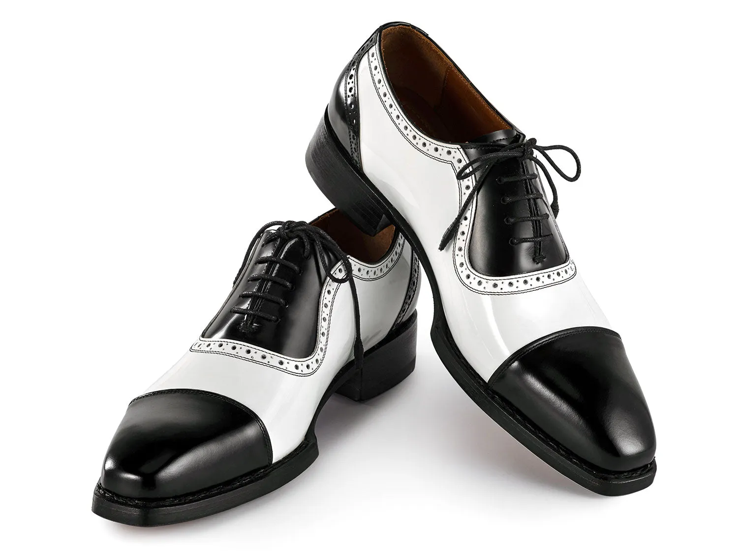 Paul Parkman Schuhe Paul Parkman Herren Goodyear durchgenähte Cap-Toe Oxfords in Schwarz & Weiß