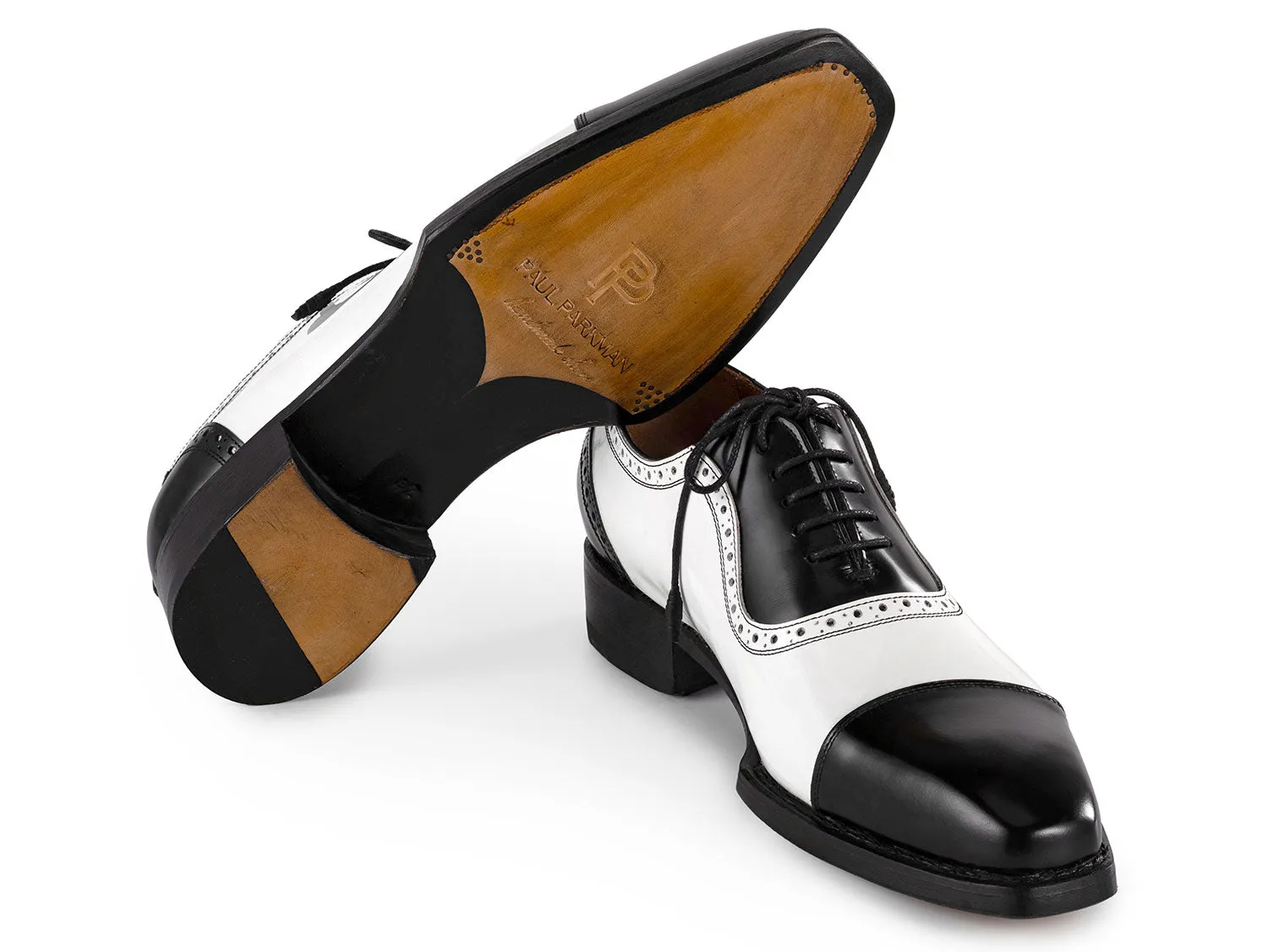 Paul Parkman Schuhe Paul Parkman Herren Goodyear durchgenähte Cap-Toe Oxfords in Schwarz & Weiß