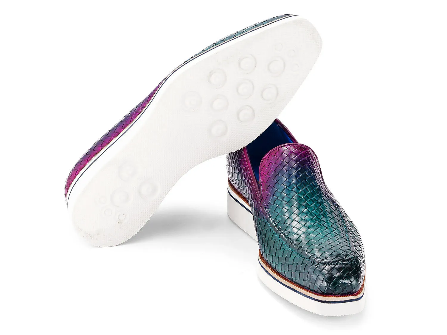 Paul Parkman Schuhe Paul Parkman Herren Smarte Freizeit-Schuhe Gewebte Leder Loafers in Grün & Lila