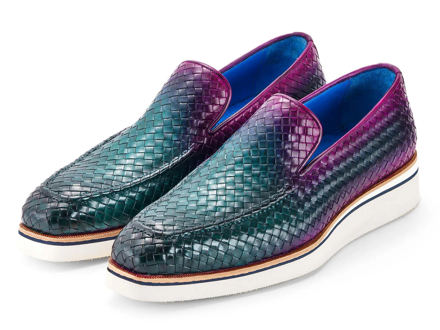 Paul Parkman Schuhe Paul Parkman Herren Smarte Freizeit-Schuhe Gewebte Leder Loafers in Grün & Lila