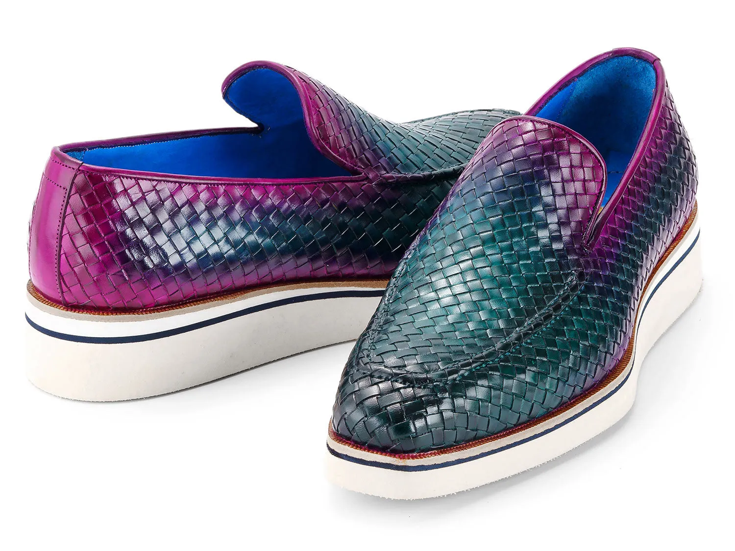 Paul Parkman Schuhe Paul Parkman Herren Smarte Freizeit-Schuhe Gewebte Leder Loafers in Grün & Lila