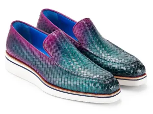 Paul Parkman Schuhe Paul Parkman Herren Smarte Freizeit-Schuhe Gewebte Leder Loafers in Grün & Lila