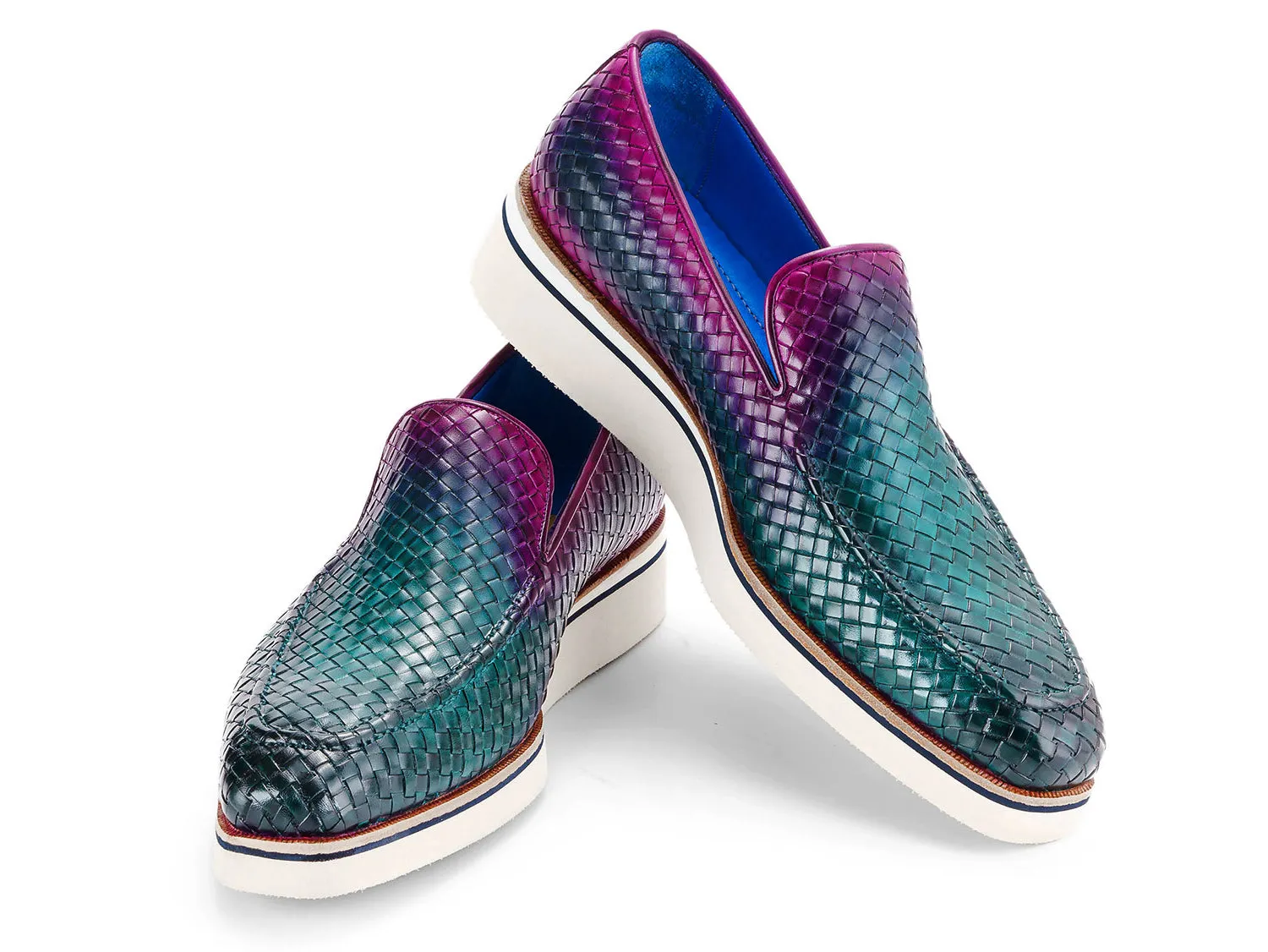 Paul Parkman Schuhe Paul Parkman Herren Smarte Freizeit-Schuhe Gewebte Leder Loafers in Grün & Lila