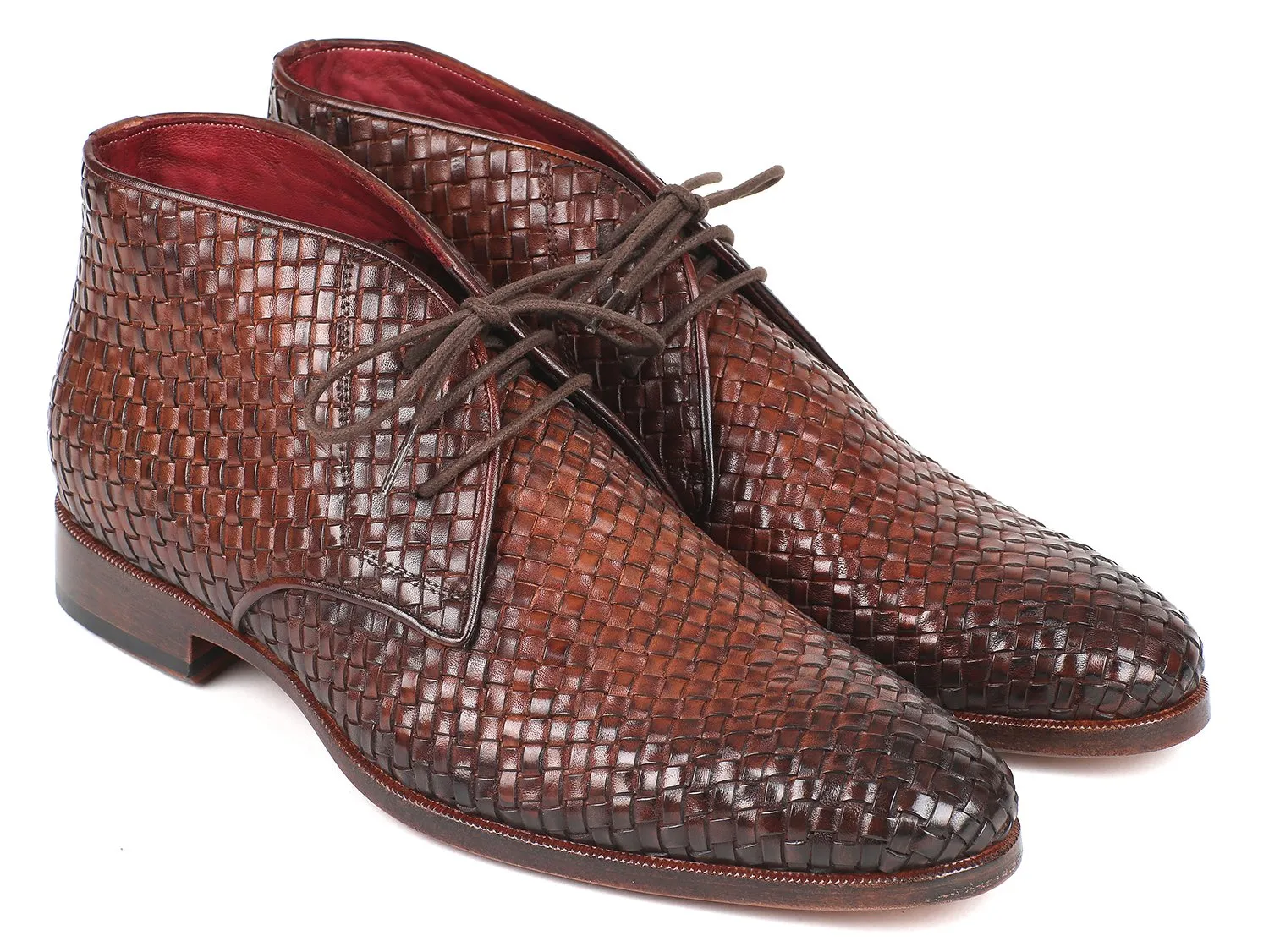 Paul Parkman Schuhe Paul Parkman Herren Gewebte Leder Chukka Stiefel in Braun