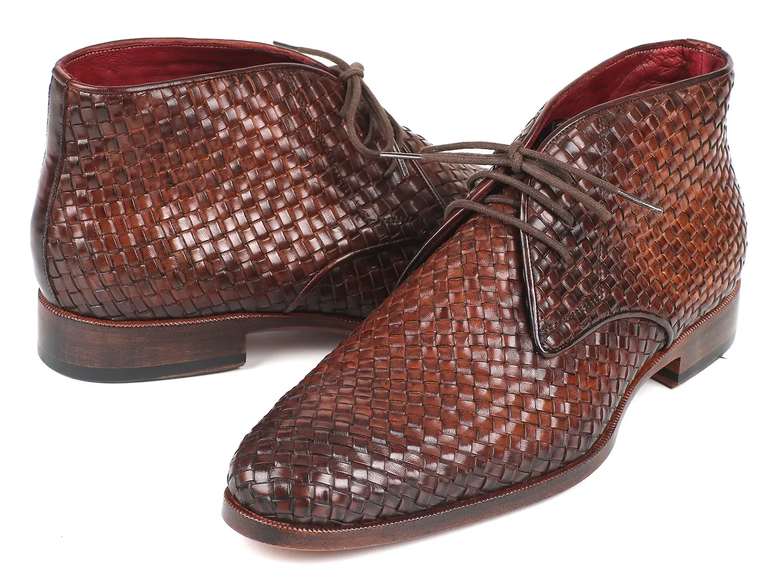 Paul Parkman Schuhe Paul Parkman Herren Gewebte Leder Chukka Stiefel in Braun