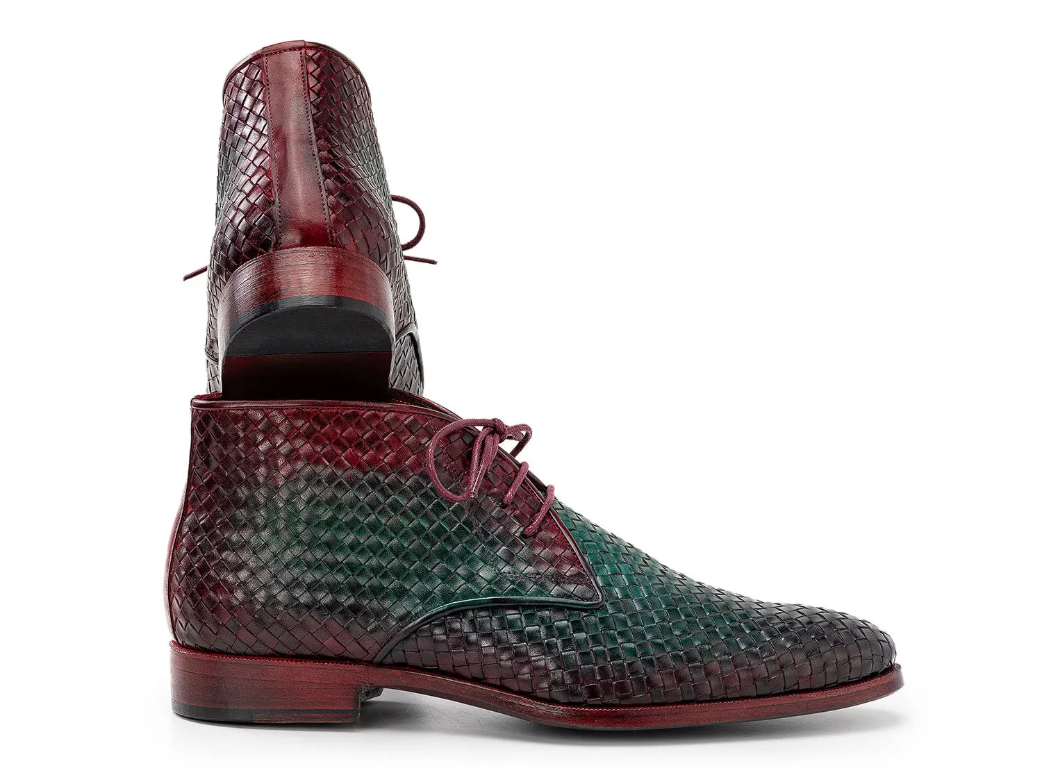 Paul Parkman Schuhe Paul Parkman Herren Gewebte Leder Chukka Stiefel in Grün & Lila