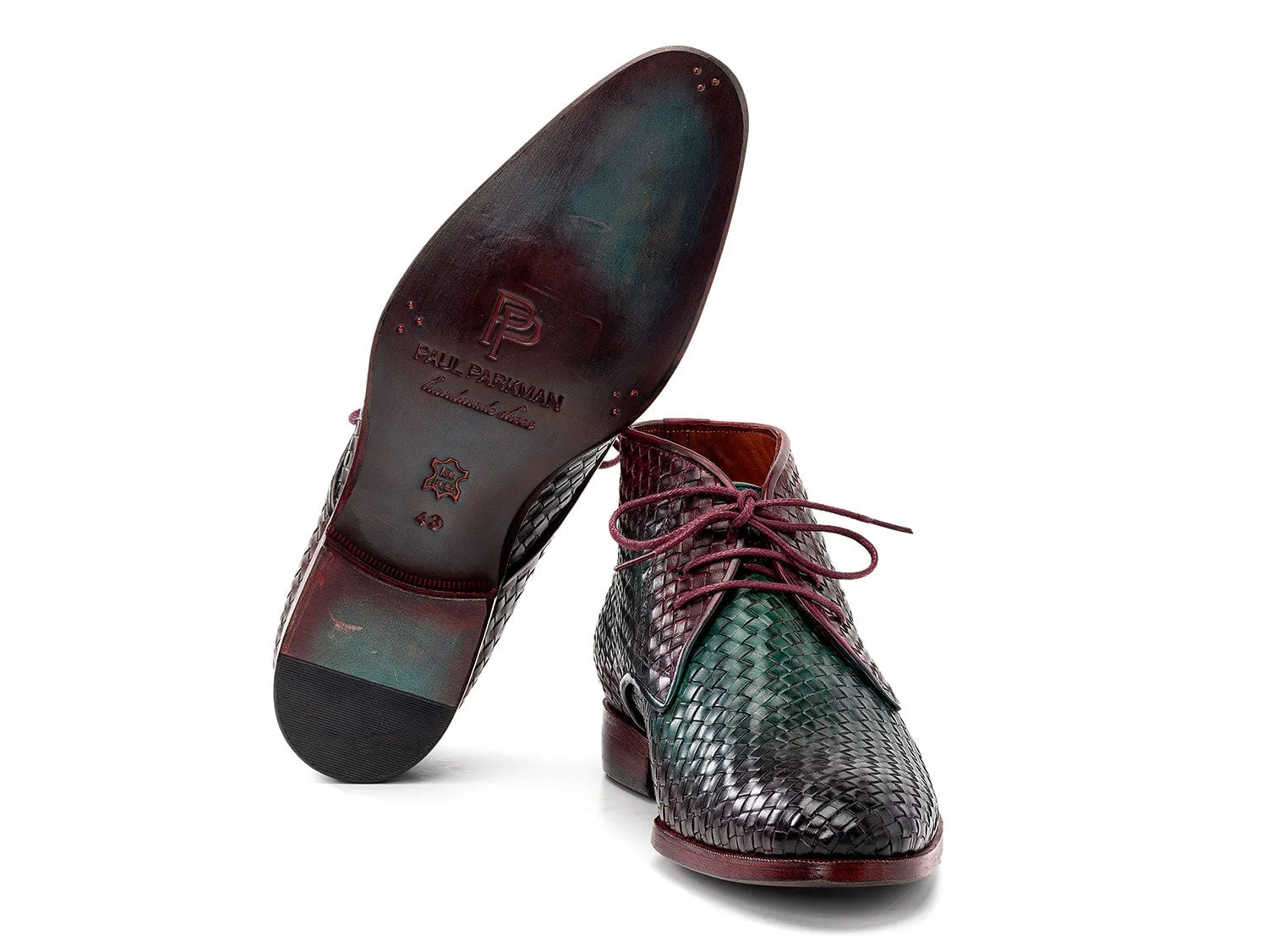Paul Parkman Schuhe Paul Parkman Herren Gewebte Leder Chukka Stiefel in Grün & Lila