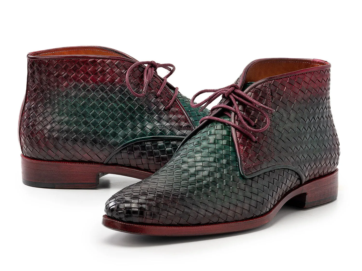 Paul Parkman Schuhe Paul Parkman Herren Gewebte Leder Chukka Stiefel in Grün & Lila