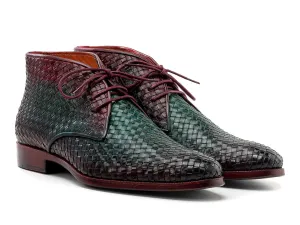 Paul Parkman Schuhe Paul Parkman Herren Gewebte Leder Chukka Stiefel in Grün & Lila