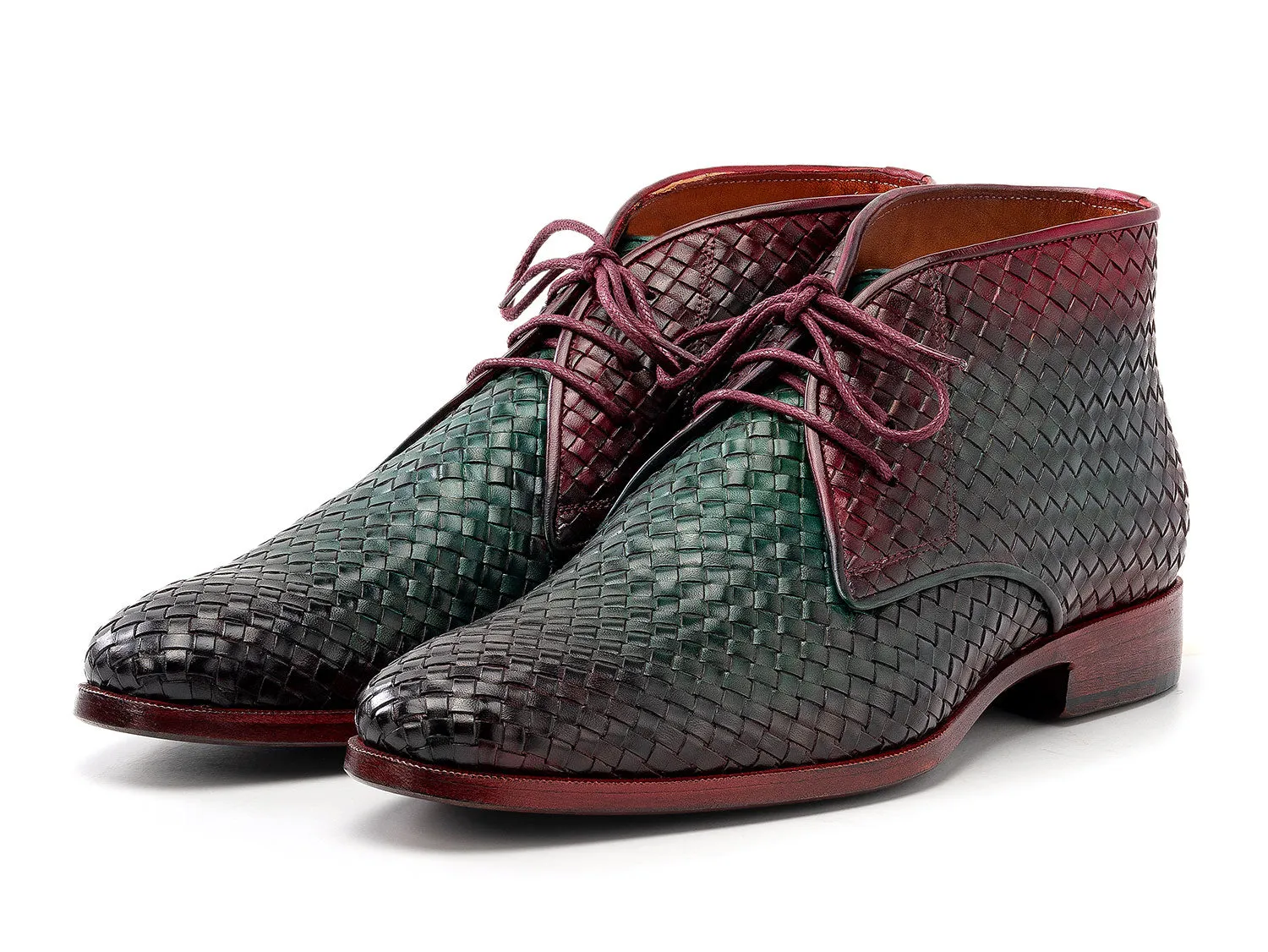 Paul Parkman Schuhe Paul Parkman Herren Gewebte Leder Chukka Stiefel in Grün & Lila