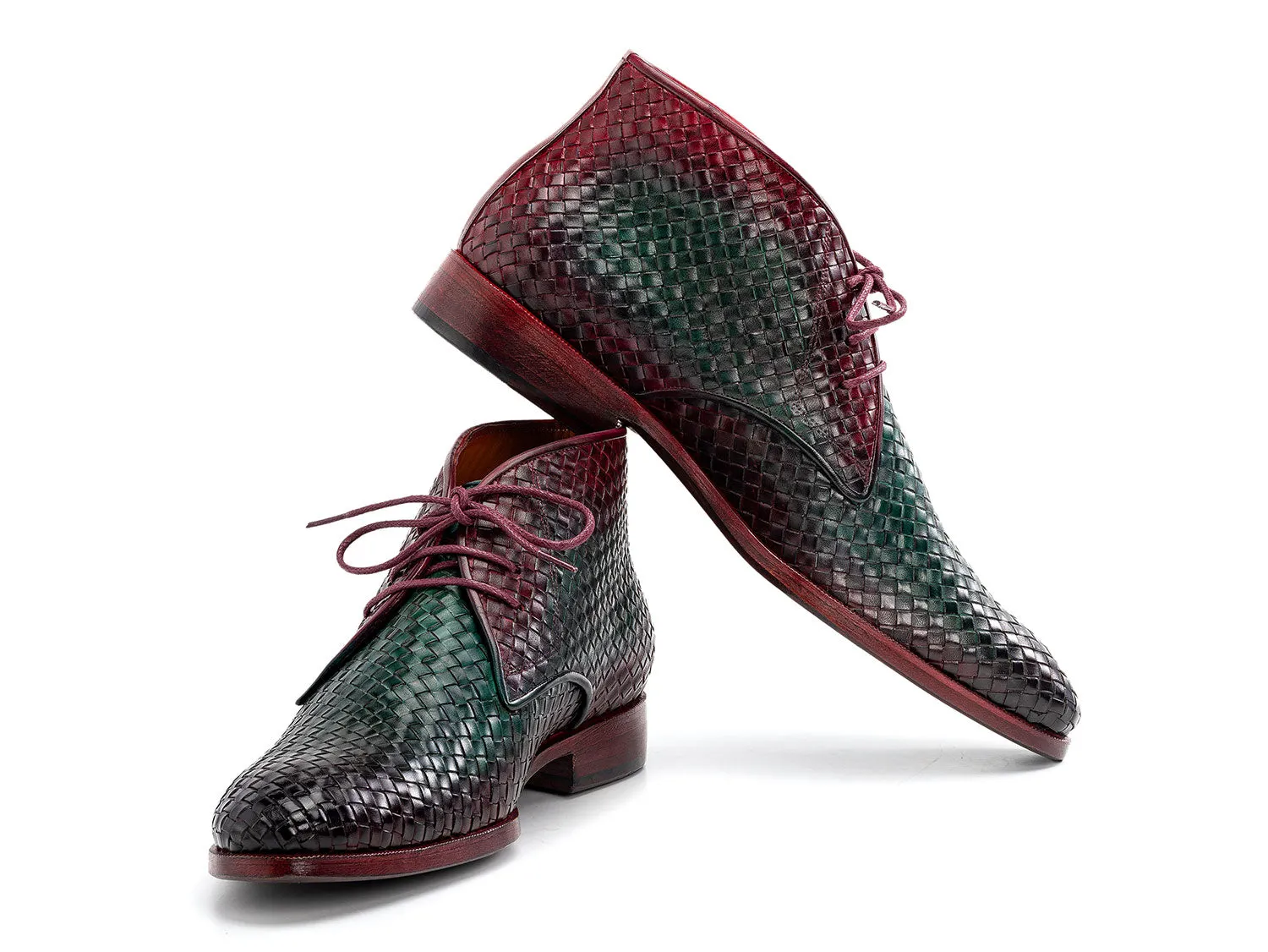 Paul Parkman Schuhe Paul Parkman Herren Gewebte Leder Chukka Stiefel in Grün & Lila