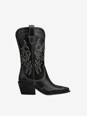 Regan II Vegane Apfel-Leder Cowboystiefel | Schwarz
