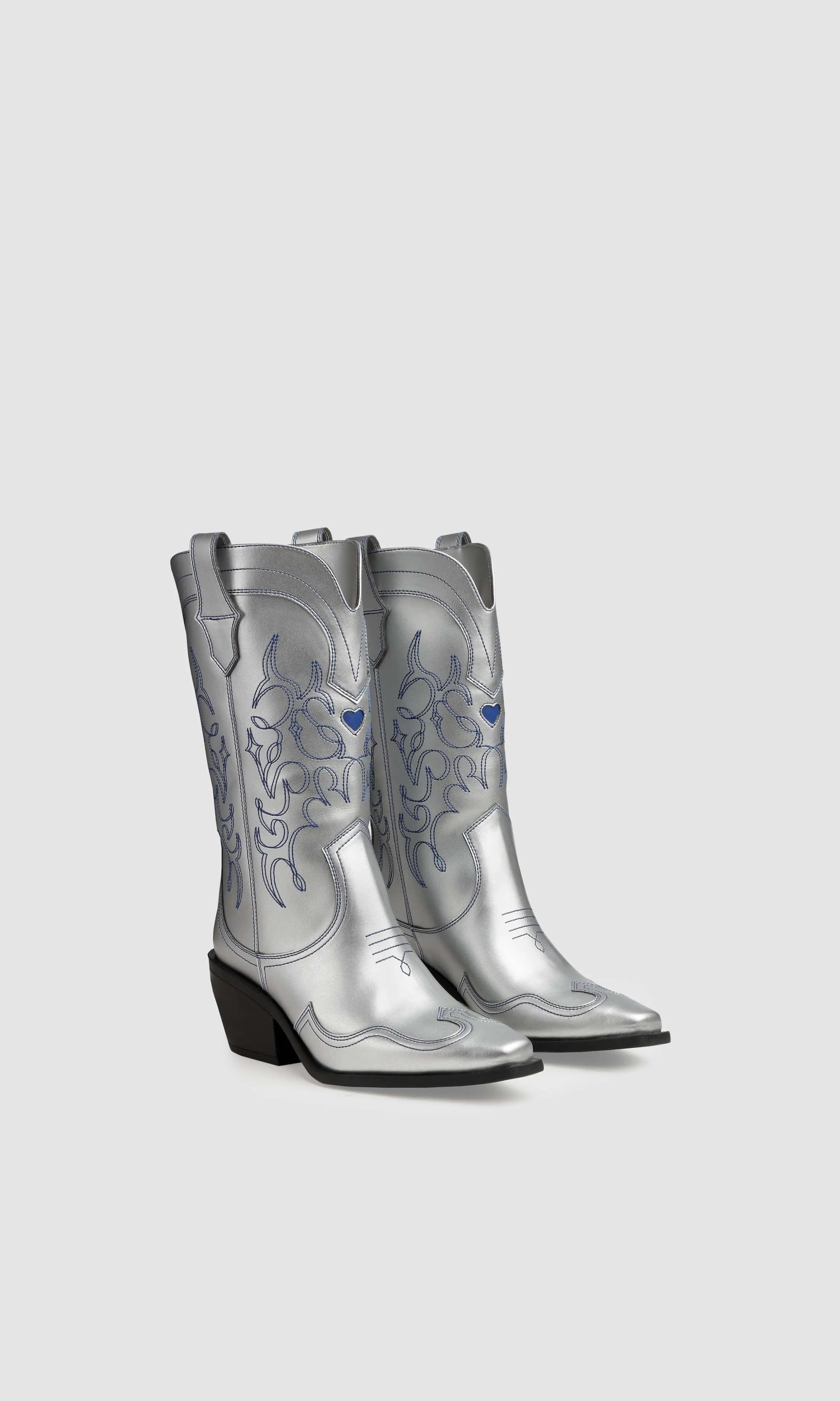 Regan II Vegane Apfel-Leder Cowboystiefel | Silber
