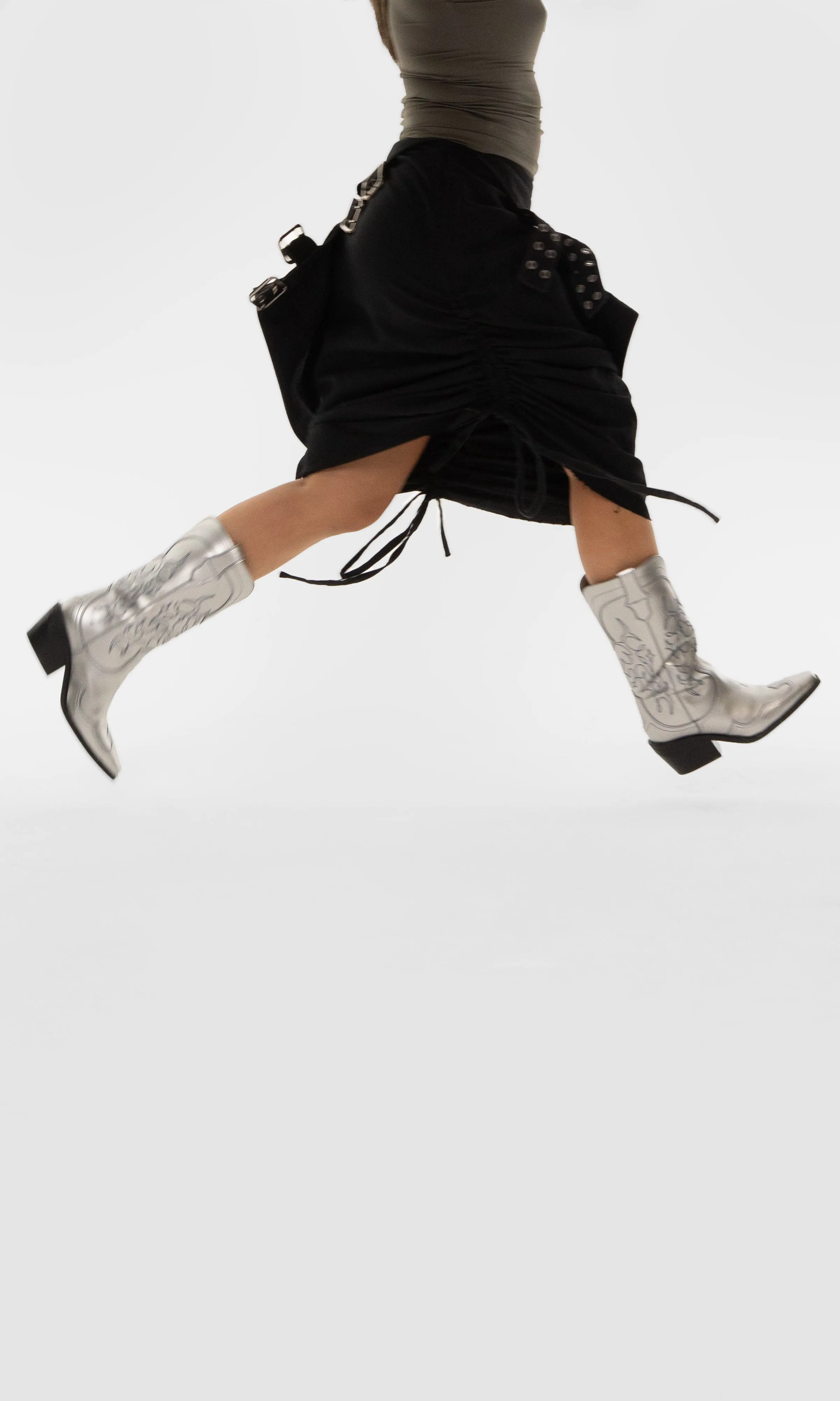 Regan II Vegane Apfel-Leder Cowboystiefel | Silber