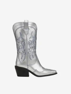 Regan II Vegane Apfel-Leder Cowboystiefel | Silber