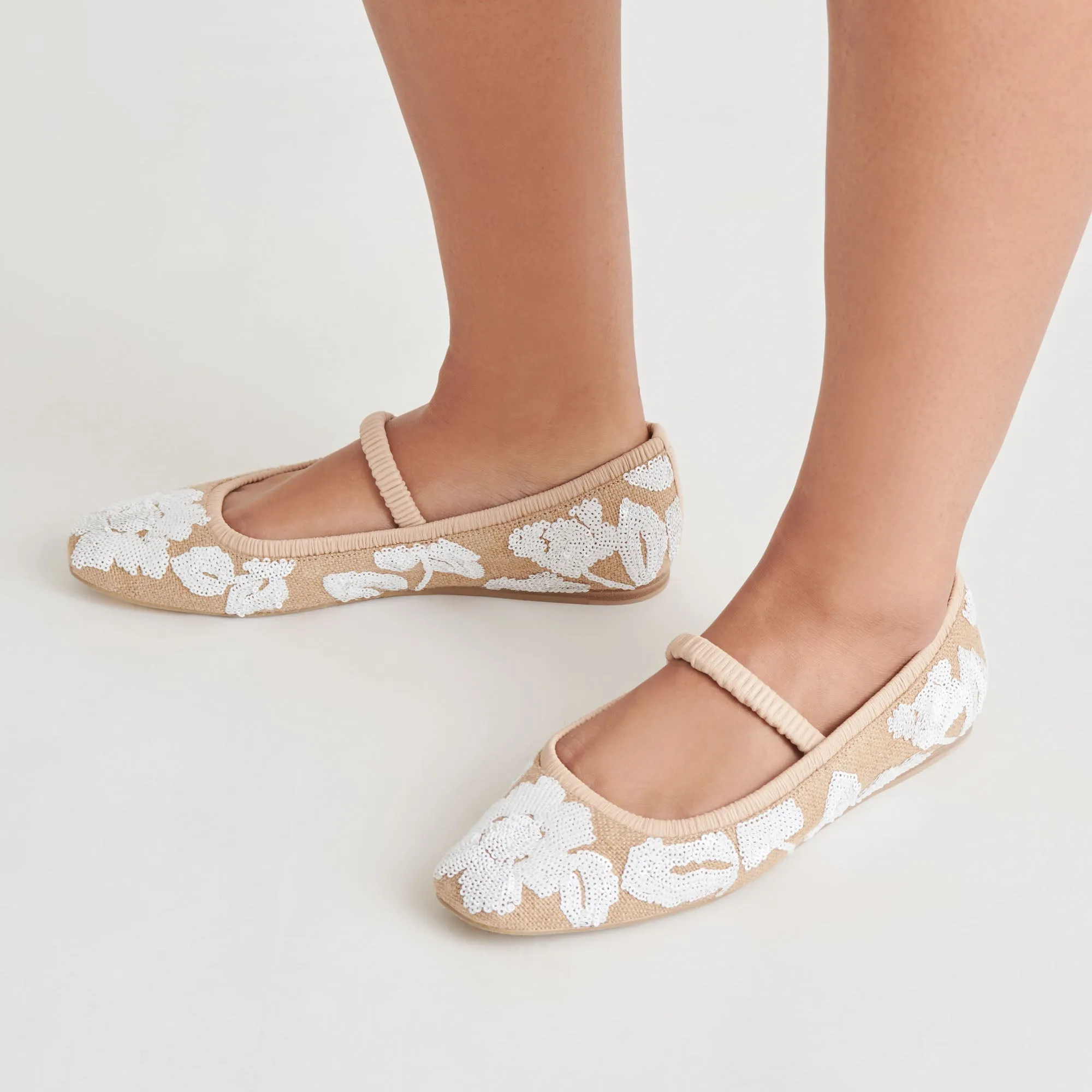 RHODIE BALLETTFLATS NATUR MULTI BLUMEN SEQUIN