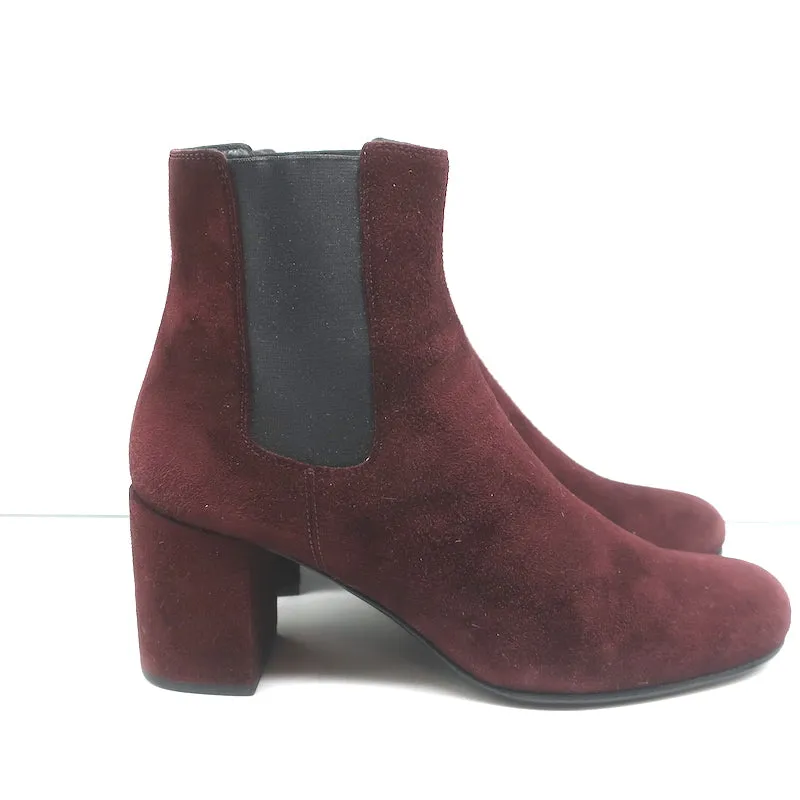 Saint Laurent Chelsea Stiefel Burgunder Wildleder Größe 37 Mittlere Absatz Knöchelstiefel