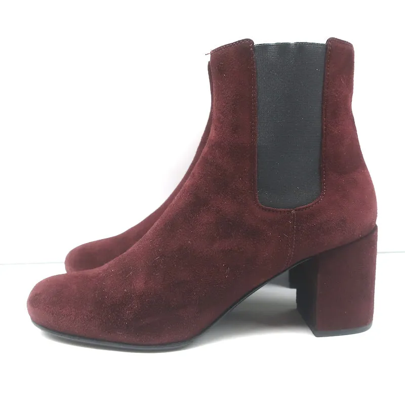 Saint Laurent Chelsea Stiefel Burgunder Wildleder Größe 37 Mittlere Absatz Knöchelstiefel