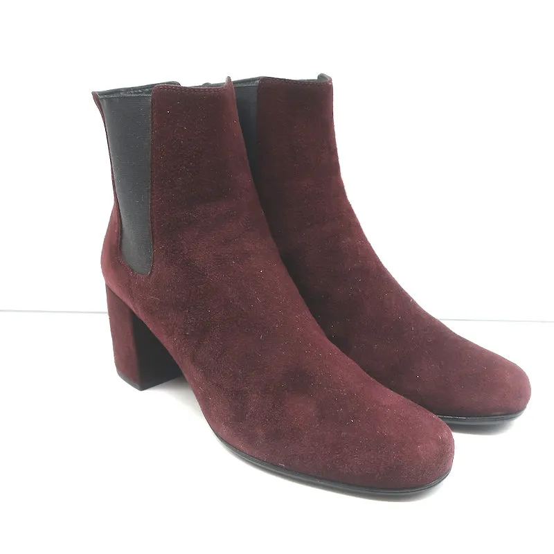 Saint Laurent Chelsea Stiefel Burgunder Wildleder Größe 37 Mittlere Absatz Knöchelstiefel