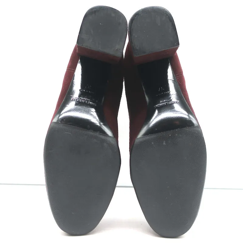 Saint Laurent Chelsea Stiefel Burgunder Wildleder Größe 37 Mittlere Absatz Knöchelstiefel