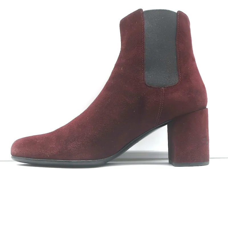 Saint Laurent Chelsea Stiefel Burgunder Wildleder Größe 37 Mittlere Absatz Knöchelstiefel