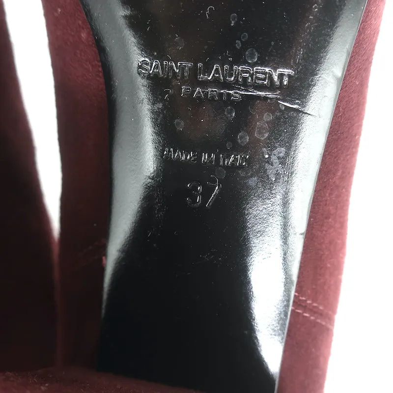 Saint Laurent Chelsea Stiefel Burgunder Wildleder Größe 37 Mittlere Absatz Knöchelstiefel