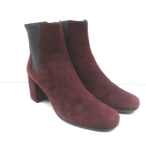 Saint Laurent Chelsea Stiefel Burgunder Wildleder Größe 37 Mittlere Absatz Knöchelstiefel