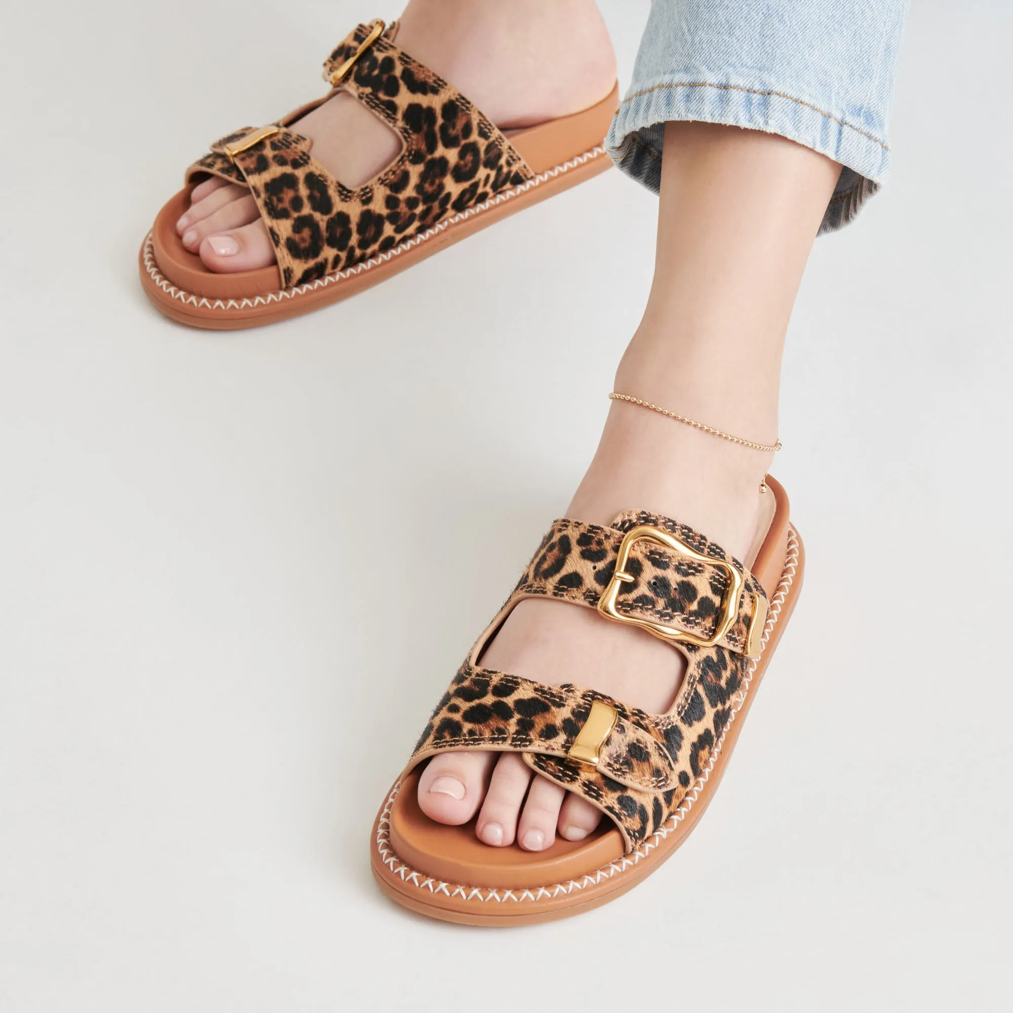 SEVANA SANDALEN DK LEOPARD KALBSHAAR