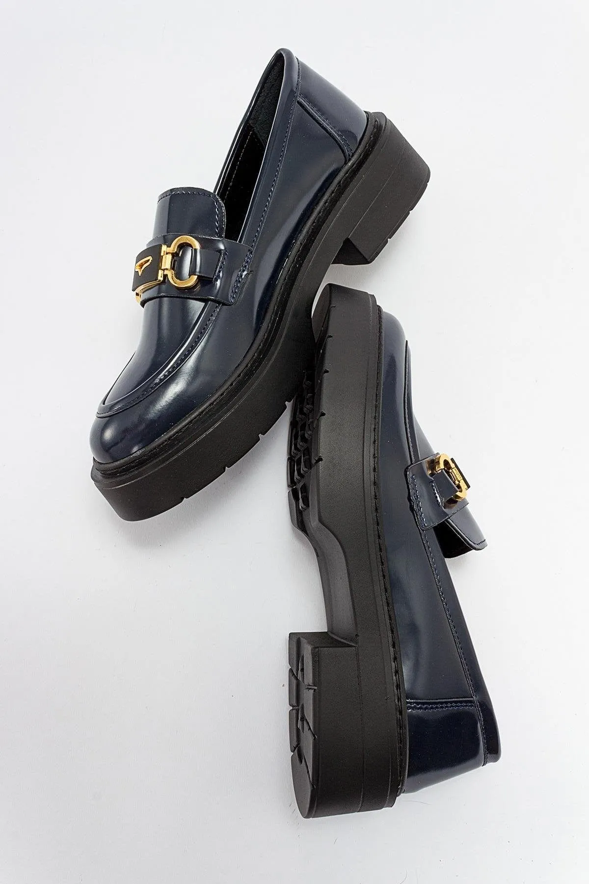 Simone Vegan-Leder Bit-Plattform-Loafers | Marineglanz