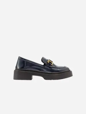 Simone Vegan-Leder Bit-Plattform-Loafers | Marineglanz